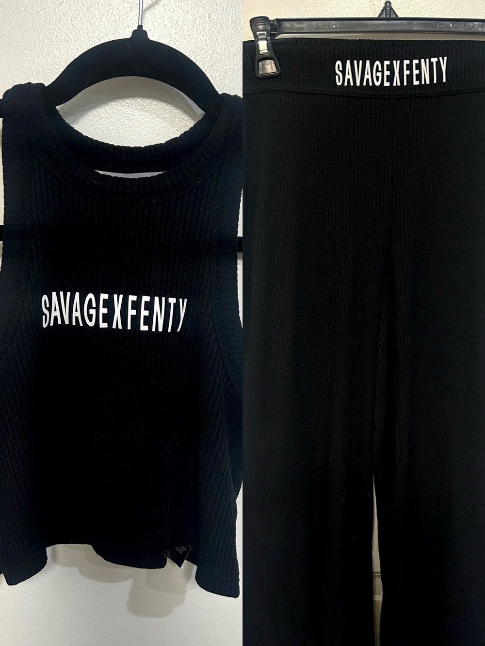 Savage X Fenty Black Ribbed Crop Tank & High-Waist Leggings Set